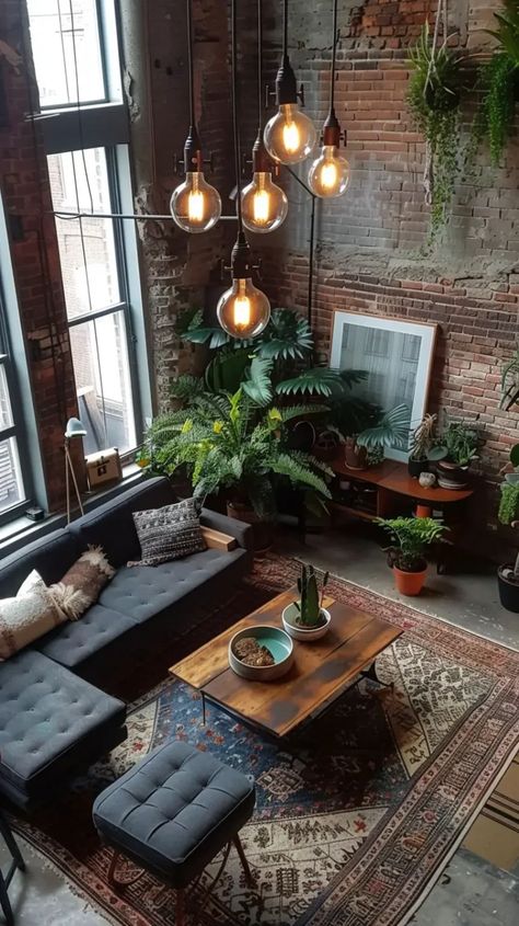 Charming Industrial 290-Square-Foot Studio Apartment - Decoholic Loft Apartment Industrial, Industrial Room, Industrial Living Room, Industrial Apartment, Industrial Home Design, Loft Interior Design, Loft Interior, Industrial Livingroom, Living Room Styles