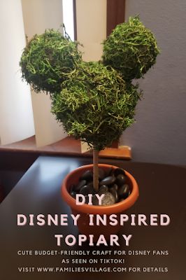 Families Village: DIY Disney-Inspired Topiary Mickey Topiary Diy, Disney Projects, Almost Friday, Diy Disney, Foam Packaging, Moss Balls, Topiary Trees, Floral Foam, Disney Diy