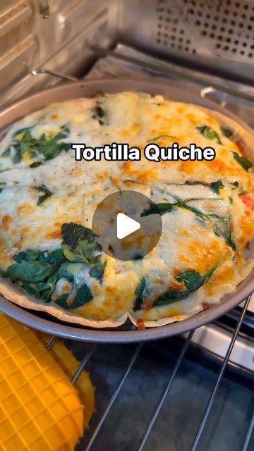 TeeBee Foodie on Instagram: "Recipe:  Ingredients: - Flour tortillas - 3 large eggs - 1 cup cottage cheese - 1 cup fresh spinach, chopped - 1/2 cup shredded cheese (such as cheddar or mozzarella) - 1/4 cup diced onion - 1/4 cup diced bell pepper (any color you prefer) - 1/4 teaspoon garlic powder - Salt and pepper to taste  Instructions: 1. Preheat your oven to 350°F (175°C).   2. Place tortilla in shallow baking dish with sides  3. Add eggs and cottage cheese. Stir until all ingredients are evenly combined.  4. Top with spinach and other desired toppings.   5. Top with cheese.   6. Bake in the preheated oven for 20-25 minutes, or until the quiche is set and the edges are golden brown.  7. Once done, remove the quiche from the oven and let it cool for a few minutes before slicing and servi Cottage Cheese Tortilla Quiche, Egg Cottage Cheese Tortilla Quiche, Cottage Cheese Egg Quiche, Quiche With Tortilla Crust, Tortilla Baked Quiche, Baked Egg Tortilla, Egg Cottage Cheese Tortilla, Tortilla Quiche Bake With Cottage Cheese, Breakfast With Spinach