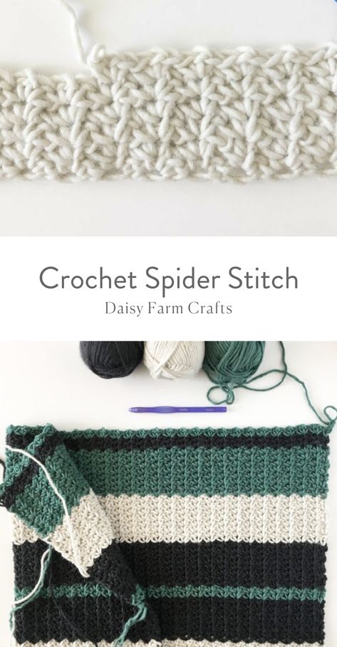 Crochet Spider Stitch - Daisy Farm Crafts Crochet Spider Stitch, Spider Stitch, Crochet Spider, Daisy Farm Crafts, Beginning Crochet, Daisy Farm, Tunisian Crochet Stitches, Crochet Stitches For Blankets, Beginner Crochet Tutorial