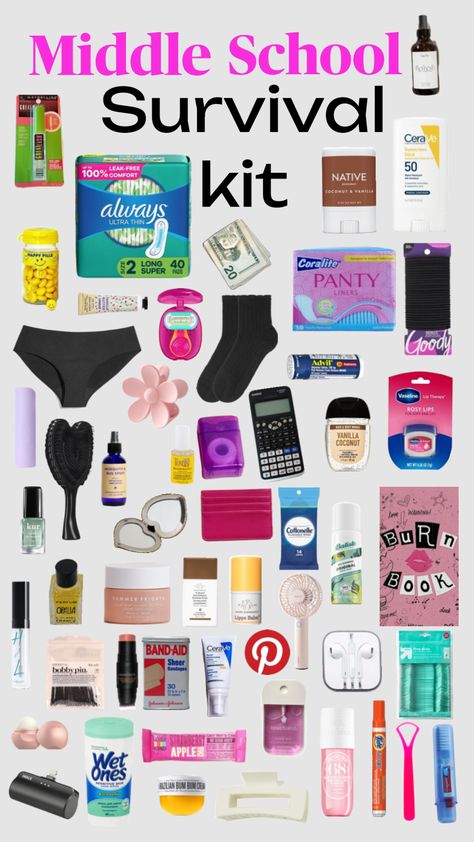 Girls Middle School Survival Kit, Must Haves Back To School, Pe Bag Essentials School, School Supplies Emergency Kit, School Emergency Kit For Girls Middle, School Bag Essentials 6th Grade, Emergency Kit For School 5th Grade, Middle School Survival Kit 6th Grade, 7th Grade Survival Kit