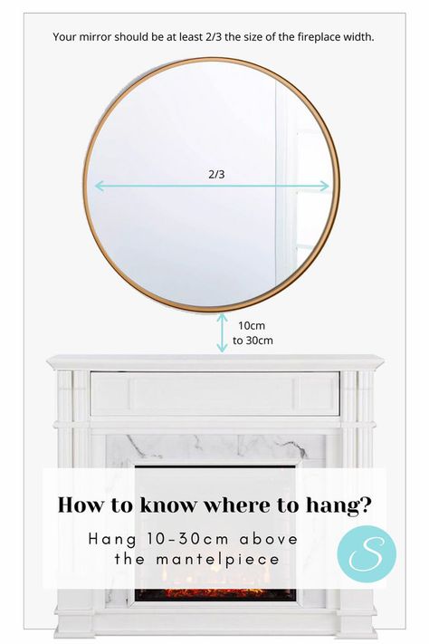 Hanging Mirror Over Fireplace, How Big Should A Mirror Be Over A Fireplace, How High To Hang Mirror Over Fireplace, Round Mirror Above Fireplace Mantle, Mantle Mirrors Fireplace, Circle Mirror Over Fireplace, Fireplace Mirror Decor, What To Put Above Fireplace, Fireplace Decor With Mirror