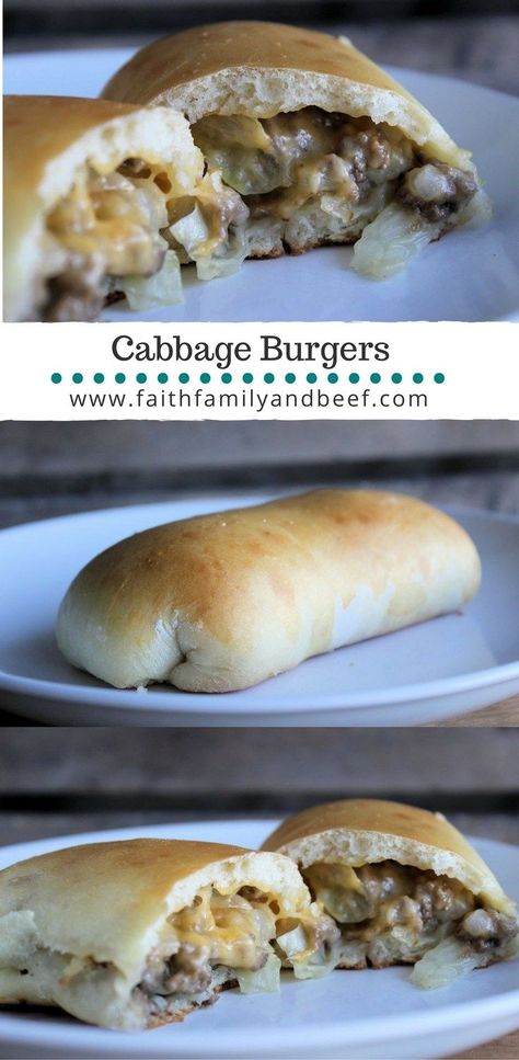 Cabbage Burgers - a delicious substitute to the Original Runza Sandwich stuffed full with ground beef, onions, cabbage, and my not-so-secret blend of spices. Cabbage Burgers, Broth Benefits, Leftover Pot Roast, What's For Breakfast, Cabbage Recipes, Wrap Sandwiches, Beef Broth, Burger Recipes, The Ranch