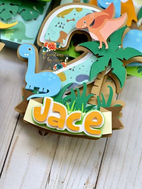 2nd Birthday Dinosaur Theme, 3d Dinosaur Cake, Dino First Birthday, 2nd Birthday Dinosaur, Birthday Dinosaur Theme, Topper Dino, Kids Birthday Decorations, Dinosaur Birthday Decorations, Dinosaur Cake Topper