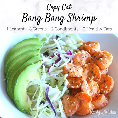 This recipe is absolutely delicious and it is super duper easy to make requiring only a few ingredients! Toss a mixture of thousand island dressing and sriracha with air fried shrimp (or shrimp cooked any way you like ) then serve it with chopped cabbage and sliced avocado. Sprinkle EBTB seasoning and you have an amazing Lean and Green meal! Air Fried Shrimp, Lean Dinners, Medifast Recipes, Optavia Meals, Lean Protein Meals, Lean Green Meals, Sliced Avocado, Optavia Lean And Green, Bang Bang Shrimp