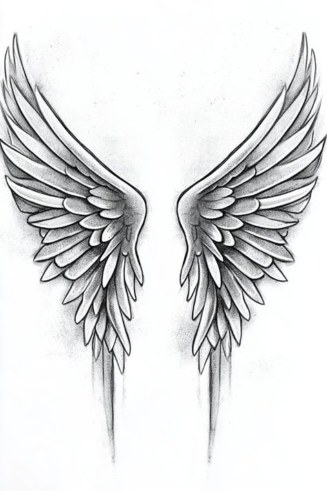 27 Free Printable Tattoo Sketches and Unique Drawings Ideas for Your Next Ink Tattoo Ideas Images, Wings Angel Drawing, Angle Drawing Wings, How To Draw Wings Angel, Angle Wings Draw, Realistic Wings Tattoo, Angle Wing Tattoos For Women, Wings Tattoo Sketch, Angels Wings Tattoo