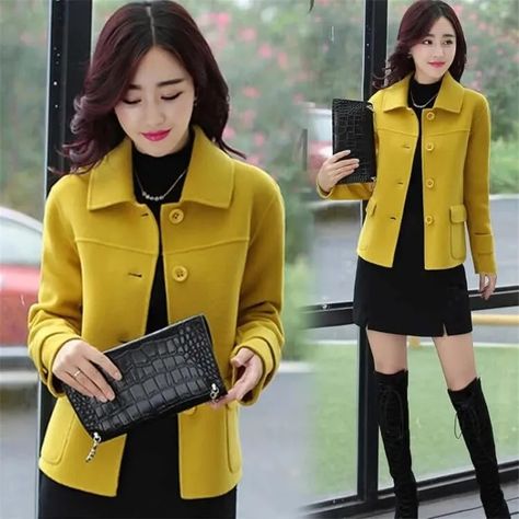 Short Wool Coat Women, Korean Fashion Office, Wool Jackets Women, Streetwear Winter, Loose Coats, Wool Coat Women, Pu Leather Jacket, Korean Fashion Trends, Mothers Dresses