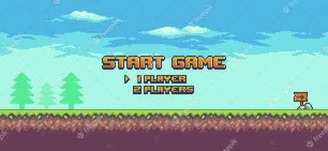 Pixel Game Start Screen, Game Home Screen, Trees And Clouds, Video Game Backgrounds, Cartoon Inspiration, Start Screen, Retro Tech, Animated Banners, Aesthetic Fonts