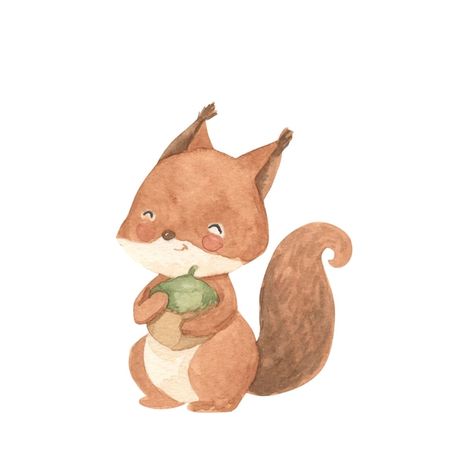 Squirrel Cute Illustration, Dear Illustration, Cute Squirrel Drawing, Squirrel Vector, Watercolor Squirrel, Squirrel Watercolor, Baby Room Paintings, Squirrel Illustration, Illustration For Kids