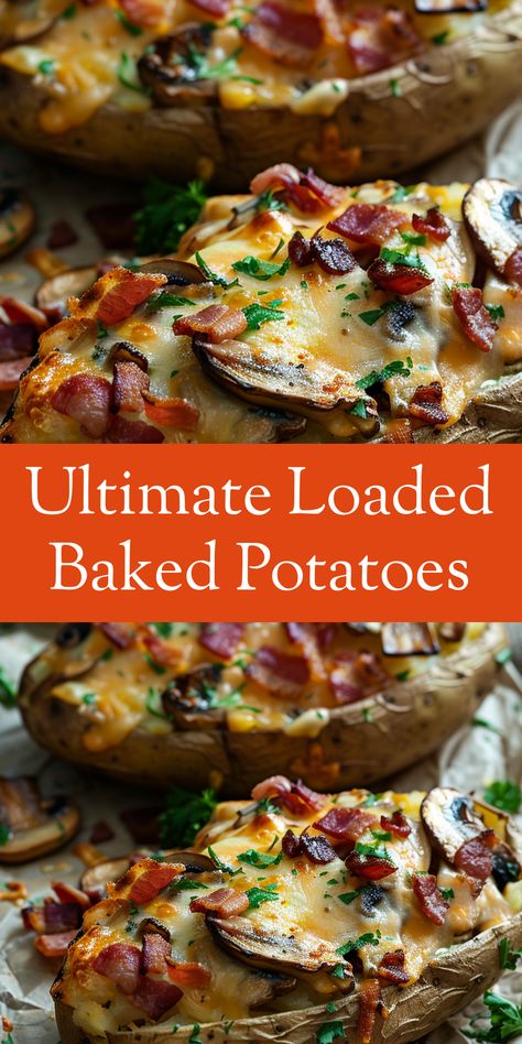 Enjoy the ultimate comfort food with these Loaded Baked Potatoes. Filled with sour cream, bacon, cheese, and veggies! Baked Loaded Mashed Potatoes, Oven Baked Loaded Potatoes, Veggie Loaded Baked Potato, Filled Baked Potatoes, Fancy Baked Potatoes, Loaded Baked Potatoes Recipes, Loaded Baked Potato Dinner, Red Lobster Baked Potato Recipe, Loaded Baked Potato Recipes