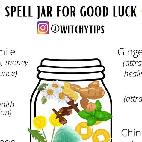 Tips for Witches Everywhere! ✨ on Instagram: "Good Luck Spell Jar you can keep in the home, car, workplace, purse, altar, business etc! 🍀 You don’t need all the items to craft this, pick a few or use whatever you have already at home. 🌞" Lucky Spell Jar, Good Luck Spell Jar, Luck Spell Jar, Good Luck Spell, Luck Spell, Good Luck Spells, Luck Spells, Spell Jar, Luck Charms