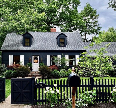 Sw Iron Ore, Agreeable Grey, Country Colonial, Black Cottage, Black Houses, Houston Interior Designers, Farmhouse Architecture, Dark Paint, Rainy Sunday