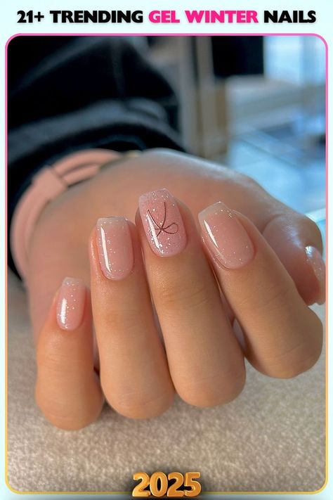 Neutral gel nails with subtle monogram accents for a chic winter look. The minimalist design adds a touch of personality while keeping things elegant and understated. Pink Nails With Initials, Baby Pink Nail Ideas, Subtle Nail Designs, Subtle Christmas Nails, Gel Winter Nails, Nails With Initials, Base Nails, Neutral Gel Nails, Snowflake Art