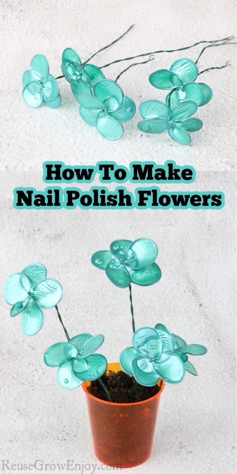 Copper Wire Flowers Diy, Nail Polish And Wire Flowers, Wire Flowers With Nail Polish, Flower Nail Polish, Nail Polish Wire Art, Wire And Nail Polish Flowers, Nail Polish Jewelry Diy Tutorials Wire Flowers, Nail Polish Craft Ideas, Crafts With Copper Wire