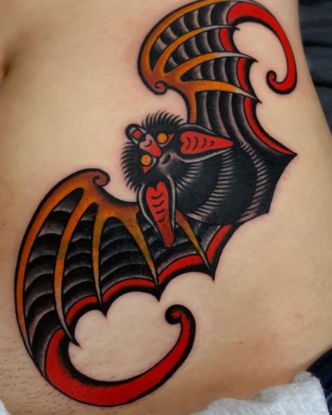 Bat Tattoo American Traditional, Cover Up Tattoos Traditional, Vampire Tattoo Traditional, Bat Traditional Tattoo, Trad Bat Tattoo, American Traditional Bat Tattoo, Traditional Tattoo Cover Up, Traditional Bat Tattoo, Personal Tattoos