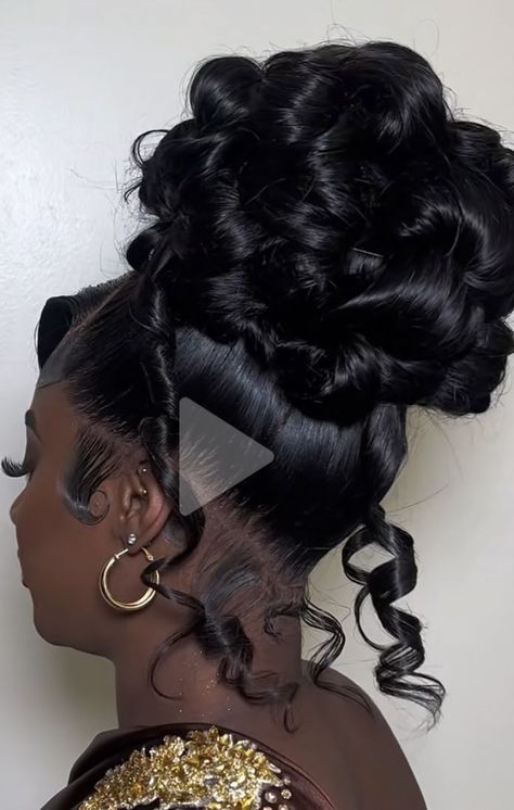 Bride Hairstyles Updo, Sweet 16 Hairstyles, Up Hairdos, Black Hair Updo Hairstyles, Black Wedding Hairstyles, Ponytail Updo, Sleek Ponytail Hairstyles, Up Dos For Prom, Birthday Hairstyles