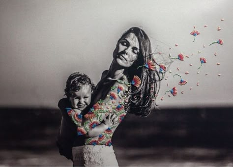 Joyful Embroidered Photographs Embellished with Colorful Floral Motifs by Aline Brant | Colossal Humanity Photography, Embroidered Photography, Embroidered Photos, Embroidered Photo Art, Embroidered Photographs, Photo Embroidery, Embroidered Photo, Embroidery On Paper, Colossal Art