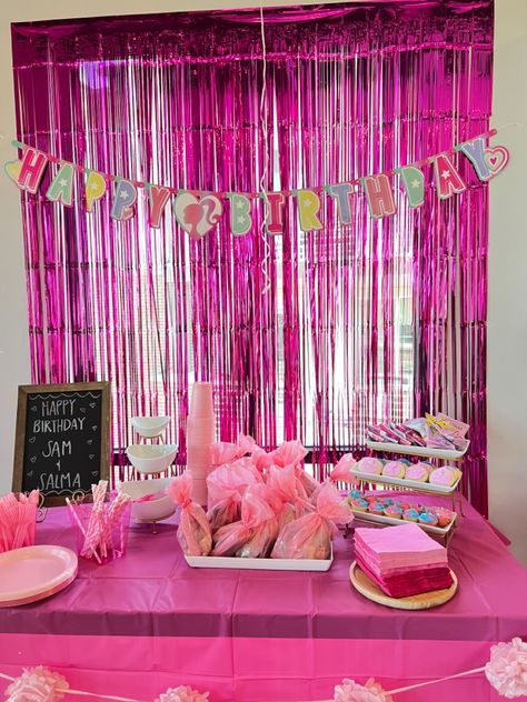 Pink Treat Table, Pink Barbie Party, Barbie Dinner, Pink Themed Party, Happy Birthday Sam, Pink Treats, Treat Table, 4 Birthday, Pink Barbie