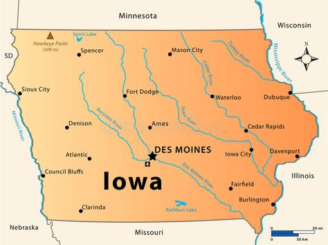 Iowa Map. Illustration of the map of the Great State of Iowa, USA. Featuring its , #affiliate, #Great, #State, #USA, #map, #Iowa #ad Iowa Map, Map Illustration, Missouri River, Sioux City, Cedar Rapids, Usa Map, Iowa State, Illustrated Map, State Map