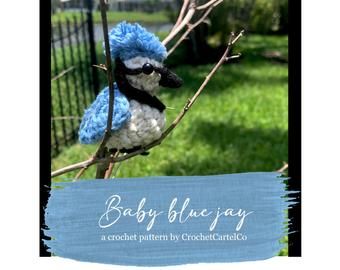 Blue jay | Etsy Custom Street Signs, Stained Glass Bird, Neutral Baby Clothes, Crochet Birds, Custom Stained Glass, Medium Weight Yarn, Bird On Branch, Embroidery On Clothes, Gender Neutral Baby Clothes