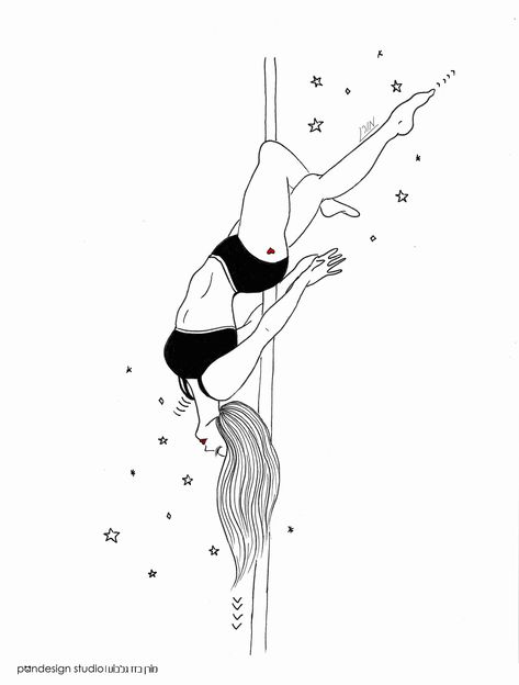 Pole Dancer Illustration, Pole Dancer Tattoo, Pole Dance Drawing, Pole Dance Tattoo, Dancing Drawing Reference, Pole Dance Poses, Poses Dancing, Pole Dance Art, Pole Tattoo