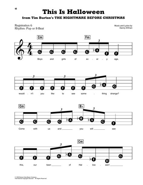 Easy Halloween Piano Sheet Music, This Is Halloween Piano, Nightmare Before Christmas Printables, Halloween Piano Sheet Music, Halloween Sheet Music, Boomwhacker Music, Ghost Song, Piano Music With Letters, Easy Violin Sheet Music