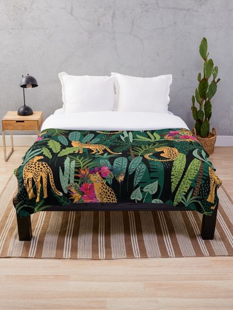 Jungle Boho Bedroom, Girls Jungle Bedroom, Cheetah Bedding, Tropical Room Ideas, Animal Print Bedroom, Leopard Print Bedding, Jungle Themed Bedroom, House Themes, Dorm Themes