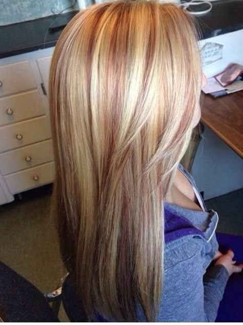 Blonde hair with red lowlights. Strawberry Highlights, Red Lowlights, Strawberry Blond, Hair Color Blonde Highlights, Strawberry Blonde Highlights, Strawberry Blonde Hair Color, Strawberry Blonde Hair, Long Blonde, Hair Color And Cut