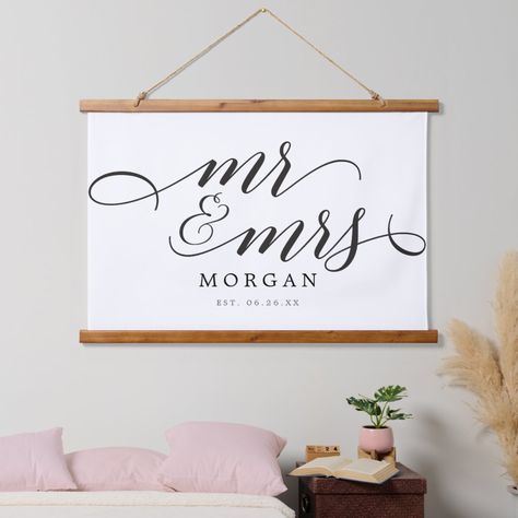 Classic Script Mr & Mrs Wedding Sign Banner Hanging Tapestry Mr Mrs Wedding Signs, Elegant Script Fonts, Mr And Mrs Wedding, Wedding Fonts, Wedding Welcome Sign, Wedding Welcome, Wedding Sign, Hanging Tapestry, Mr And Mrs