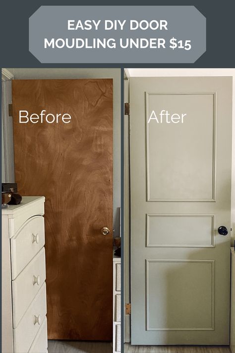 Farmhouse Door Interior, Upgrade Plain Doors, Easy Cabinet Makeover, Diy Door Molding, Tailgate Benches, Blushing Bungalow, Door Update, Diy Doors, Diy Interior Doors