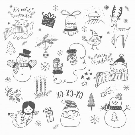 Doodle Noel, Winter Doodles, Easy Christmas Drawings, Font Love, Hand Drawn Doodles, Christmas Doodle, Planner Doodles, Doodle Paint, Hand Drawn Christmas