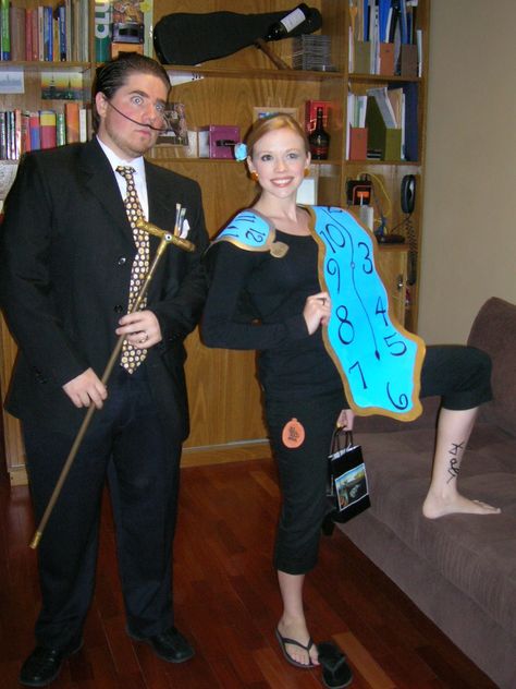 Dali & the Melting Clock costumes Dali Costume, Dali Melting Clock Tattoo, Clock Costume, Salvador Dali Watch, Salvador Dali And Gala, Dali Clock, Melting Watch Salvador Dali, Spirit Day Ideas, Make Your Own Costume