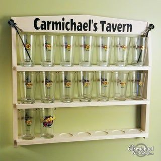 Pint Glass Display Rack : 5 Steps (with Pictures) - Instructables X Carve, Glass Display Shelves, Cnc Projects, Cool Woodworking Projects, Room Renovation, Glass Display, Diy Wood Projects Furniture, Steel Rod, Display Rack