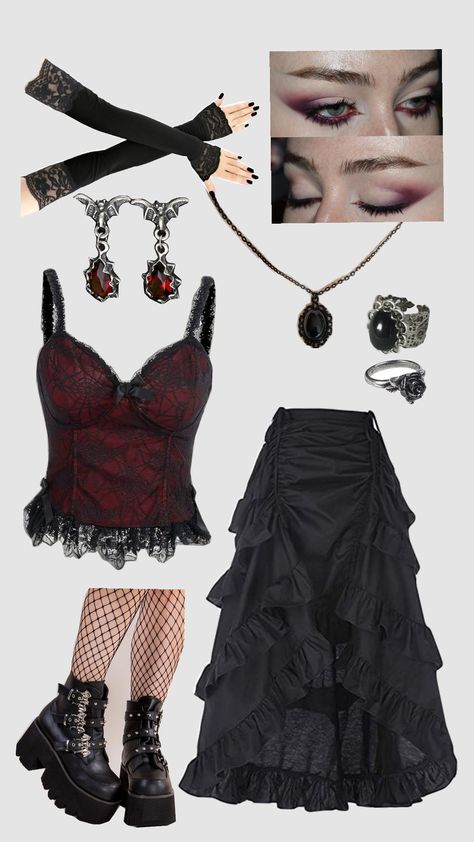 #gothic #goth #gothaesthetic #vampire #vampireaesthetic #outfit #outfitinpso #alternative #gothicromance #gothicfashion Vampire Fashion Modern, Goth Vampire Outfit, Vampire Core Outfits, Nugoth Outfits, Modern Vampire Outfit, Vampire Goth Outfits, Metal Head Outfits, Romantic Goth Outfits, Modern Vampire