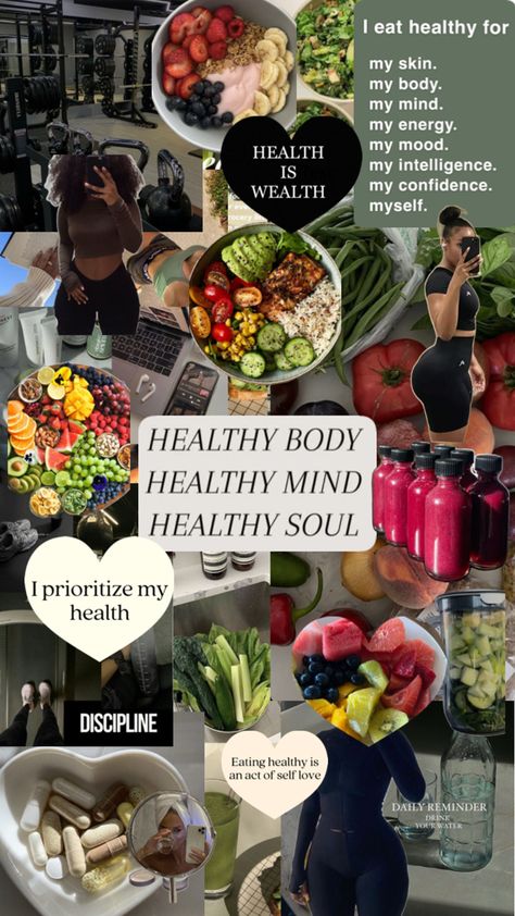 Healthy Meal Vision Board, Healthy Eating Aesthetics Vision Board, Healthy Living Vision Board, Good Health Vision Board, Healthy Eating Vision Board, Gentle Motivation, Motivation To Eat Healthy, Healthy Aesthetic Lifestyle, Manifesting Motivation