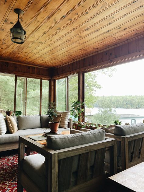 A NEW CHAPTER ON THE LAKE Lake House Vintage, Cozy Lake House Decor, Small Lake House Renovation, Small Lake Cottage Interiors Living Room, Lake Houses Interiors, Rustic Lake House Interior, Small Lake House Interior, Lake Cottage Interiors, Lake Home Interior