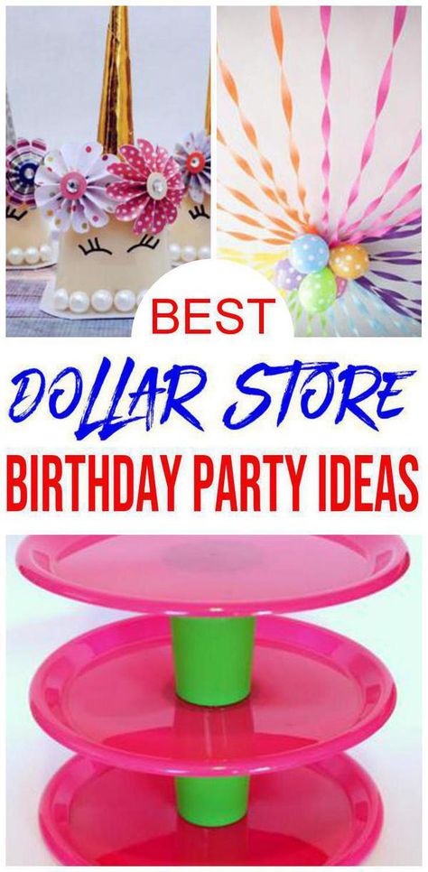 Dollar Store birthday party ideas. Easy & cute DIY Dollar Tree hacks for the BEST birthday party ideas - decorations, cupcake stands, party favors & more. Great ideas that are budget friendly, cheap & amazingly adorable. Check out the BEST Dollar Store hacks for birthday party ideas boys & girls will love. #hacks #dollarstore Princess Birthday Party Decorations Diy, Dollar Tree Birthday, Outdoor Birthday Decorations, Outdoor Birthday Party Decorations, Cheap Birthday Party, Backyard Birthday Parties, Princess Birthday Party Decorations, Easy Party Decorations, Birthday Party At Home