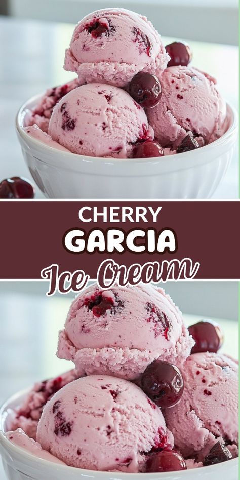 Dive into homemade Cherry Garcia Ice Cream—bursting with cherries and chocolate chunks! Full recipe at BeyondTheBayouBlog.com 🍒🍫 Cherry Chocolate Chunk Ice Cream, Cherry Garcia Fudge, Homemade Cherry Ice Cream, Cherry Garcia Ice Cream, Cherry Ice Cream Recipe, Chocolate Cherry Ice Cream, Ice Cream Dessert Recipe, Cherry Garcia, Cherry Ice Cream