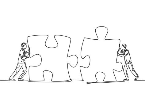 Compromise Illustration, Teamwork Drawing Ideas, Puzzle Line Art, Puzzle Pieces Drawing, Teamwork Drawing, Duo Illustration, Psychology Drawing, Conversation Drawing, Unity Drawing