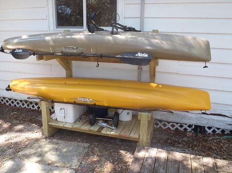 homemade kayak rack plans images | Plans for a kayak rack? - Kayak Fishing Adventures on Big Water’s ... Outdoor Kayak Storage Tarp, Homemade Kayak, Diy Kayak Storage Rack, Diy Kayak Storage, Kayak Holder, Canoe Storage, Canoe Rack, Kayak Stand, Kayak Storage Rack