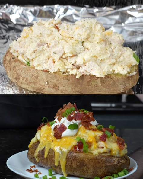 Loaded Baked Potatoes with Chicken, Bacon, and Ranch - Greenku Recipes Baked Potato Chicken, Baked Potatoes With Chicken, Twice Baked Potatoes With Chicken, Baked Potato With Chicken, Loaded Baked Potato Chicken, Chicken Stuffed Baked Potatoes, Chicken Baked Potato, Chicken Bacon Ranch Potatoes, Chicken Bacon Ranch Potatoes Bake