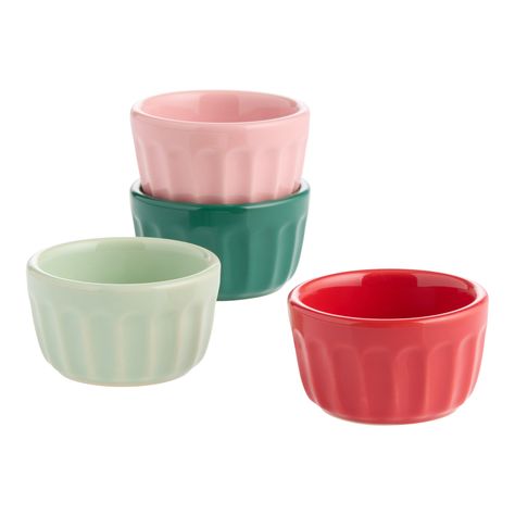 Mini Holiday Hues Ceramic Fluted Ramekins 4 Pack - World Market World Market Christmas, Ceramic Ramekins, Christmas World, Individual Desserts, Winter Parties, Baking Dishes, Holiday Kitchen, Good Cheer, Bundt Cake