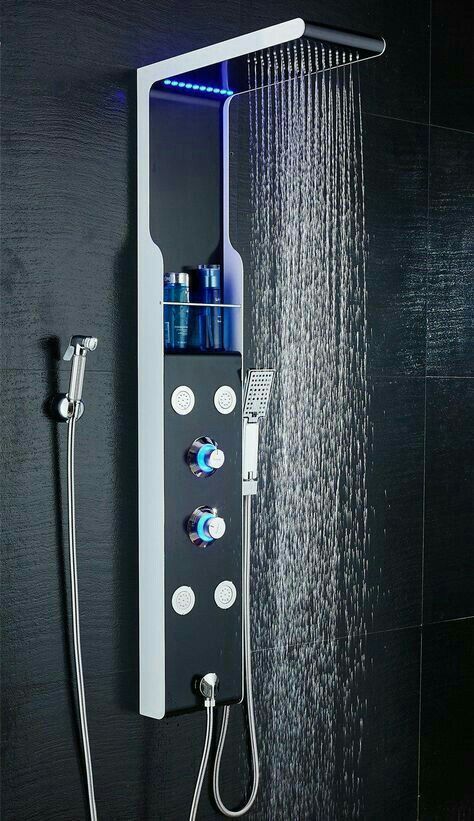 Modern Shower Design, Bathroom Shower Panels, Desain Pantry, Bathroom Shower Design, Waterfall Shower, Shower Panel, Bathroom Remodel Shower, Bathroom Design Luxury, Modern Shower