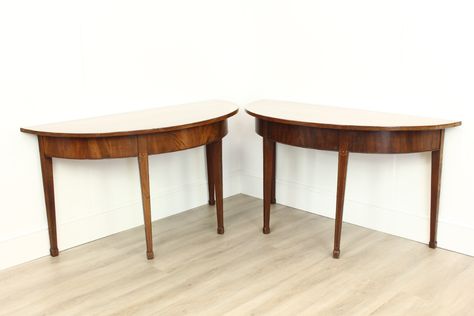 A PAIR OF GEORGIAN MAHOGANY SEMI CIRCLE CONSOLE TABLES Semi Circle Console Table, Antique Console Table, Painting Oak Cabinets, Antique Table Lamps, Entryway Table Decor, Entryway Table, Oak Cabinets, Antique Photos, Console Tables