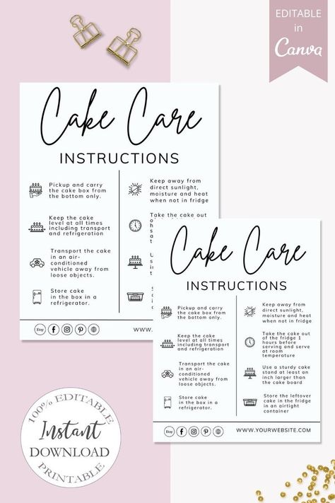 Cake Care Card Editable Template Wedding Cake Care Cards - Etsy Cake Care Sticker, How Much Wedding Cake Do I Need, Starting A Cake Business From Home, Cake Care Instructions Card Printable, Baking Moodboard, Cake Care Instructions Card, Cake Care Card, Cake Business Cards, Bakery Business Plan