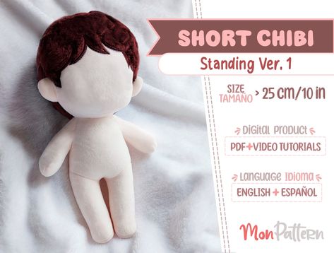 SHORT CHIBI - Standing Ver (PDF Sewing Pattern) Spanish - English instructions (Instant download) Humanoid Human Doll Plush Human Doll, Doll Anime, English For Beginners, Plushie Patterns, Standard Paper Size, Elephant Pattern, Plush Pattern, Sewing Kit, Doll Pattern