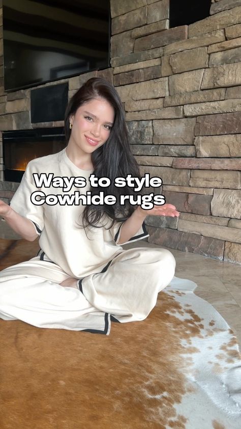 Cowhides Direct (@cowhidesdirect) • Instagram photos and videos Boho Cowhide Living Room, Cow Hyde Living Room Rug, Decorate With Cowhide Rug, Black Cowhide Rug Living Room, Cowhide Rugs In Living Room, How To Style A Cowhide Rug, Cow Hide Rug Bedroom Ideas, Layering Cowhide Rug Living Room, Cow Hide Rug Living Room