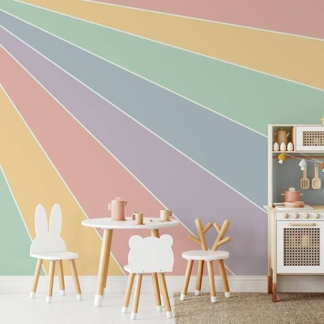 Pastel Rainbow Wallpaper, Light Furniture, Rainbow Wallpaper, Rainbow Colours, Vibrant Design, Pastel Rainbow, Design Color, The Happy, Wall Colors