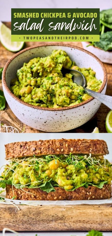 Smashed Chickpea & Avocado Salad Sandwich, healthy food ideas for lunch, healthy dinner ideas for tonight Smashed Chickpea Avocado Sandwich, Hummus And Avocado Sandwich, Chickpea And Avocado Sandwich, Avocado Chick Pea Salad Recipes, Easy Chickpea Salad Sandwich, Chickpea Salad Sandwich Vegan, Avocado And Chickpeas, Chickpea Avocado Toast, Mashed Chickpea Salad Sandwich