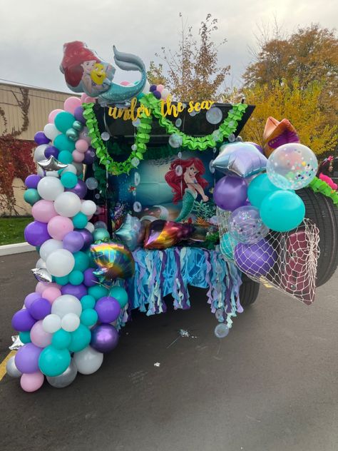 Mermaid Trunk Or Treat Ideas For Cars, Underwater Theme Trunk Or Treat, Trunk Or Treat Mermaid Theme, Ariel Trunk Or Treat Ideas, Mermaid Cove Trunk Or Treat, Trunk Or Treat Under The Sea Theme, Trunk Or Treat Little Mermaid, Avatar Trunk Or Treat, Scuba Vbs Trunk Or Treat